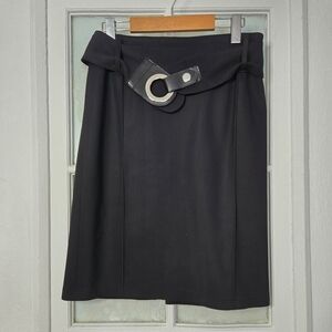 Blacky Dress Black Knee-Length A-Line Skirt with Belt Detail Size 12